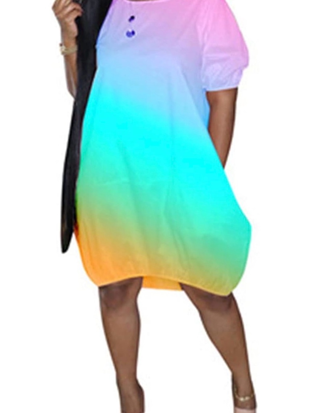 Women’s Gradient Ombre Midi Dress - Casual Short Sleeve